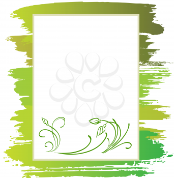 announcement form with green flower and brush, vector background