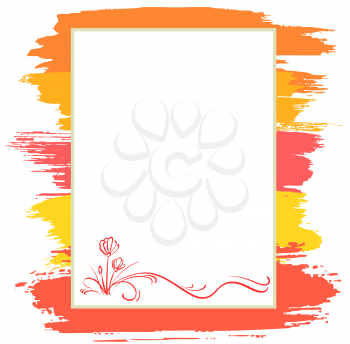 announcement form with red flower and brush, vector background 