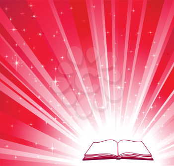 Open book and red bright background 