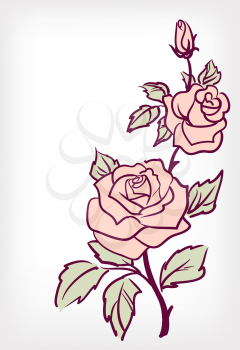 Pink rose flower, vintage vector card