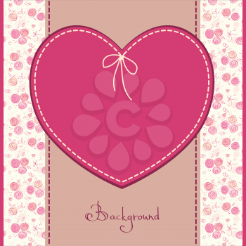 Vector greeting, wedding or birthday card with flowers and heart