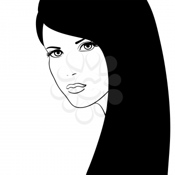 Black and white girl face vector illustration, fashion model