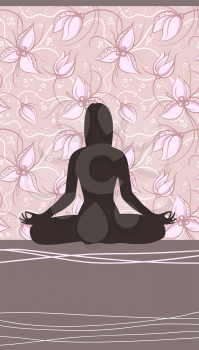 Yoga Card with Meditating Woman and Floral Backgrount