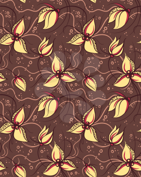 Seamless pattern yellow orchid flowers 