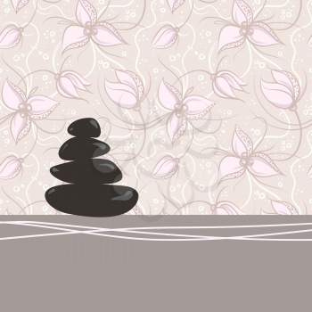 Spa background of black pebble decorated with flowers