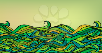 Abstract Waves Background, Vector Blue Green Orange Colorful Hand-drawn Pattern