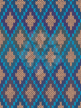 Style Seamless Knitted Pattern.Blue Green Orange Color Illustration from my large Collection of Samples of knitted Fabrics