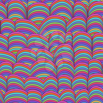Colorful Seamless Abstract Hand-drawn Pattern, Waves Background (Children or Baby Color Wallpaper)