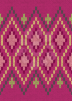 Style Seamless Knitted Pattern. Jacquard Ornament Texture. Red Green Pink Yellow Color Illustration from my large Collection of Samples of Knitted Fabrics 