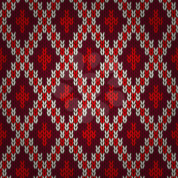 Seamless Christmas Red Knitted Pattern. Style Knit woolen jacquard ornament texture. Fabric color tracery background 