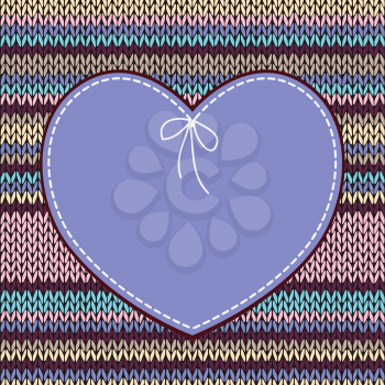 Valentine's day Card. Heart Shape Design with Knitted Pattern