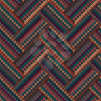 Style Seamless Knitted Pattern. Complex Geometric Striped Red Blue Brown Green Color Swatch

