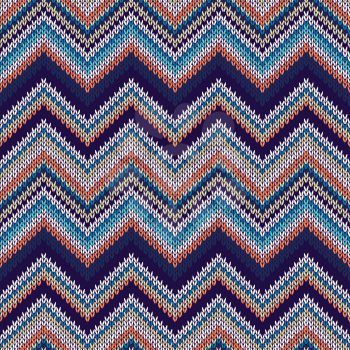 Seamless geometric spokes knitted pattern. Blue white orange beige color knitwear sample