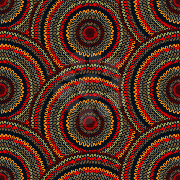 Seamless Multicolor Ethnic Geometric Knitted Pattern. Style Circle Background 