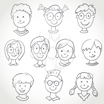 Kids Face Set Sketch 