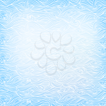Seamless Abstract Vector Light Blue White Color Hand-drawn Pattern. Waves and Clouds Background. Frosted Window. Stylized Animal Fur
