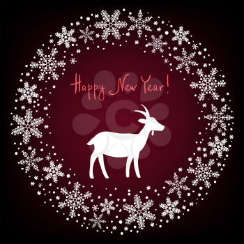 Winter Christmas Wreath Background with Snowflakes and Goat