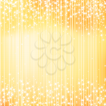 Bright golden holiday background with stars. Festive season design. New Year, Christmas, wedding event style 