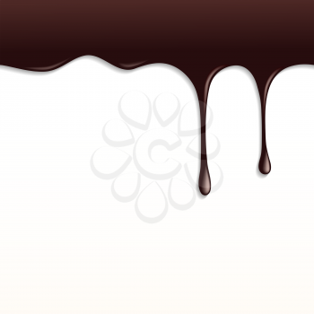 Melted Dark Chocolate Dripping on White Background 