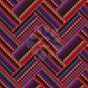Style Seamless Knitted Pattern. Complex Geometric Striped Red Blue Brown Violet Orange Yellow Color Swatch
