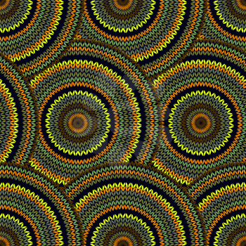Seamless Multicolor Ethnic Geometric Knitted Pattern. Style Circle Yellow Green Orange Black Grey Background