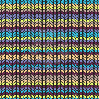 Knit Seamless Multicolor Striped Pattern. Blue Yellow Pink Vinous Lilac Color Vector Illustration