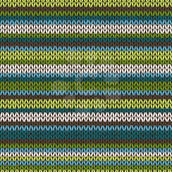 Seamless Striped Green Blue White Color Knitted Pattern