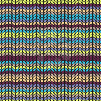 Knit Seamless Multicolor Striped Pattern. Blue Yellow Pink Vinous Lilac Color Vector Illustration