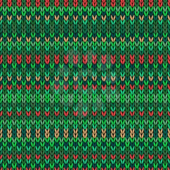 Vector Needlework Background, Red Orange Green Ornamental Knitted Pattern
