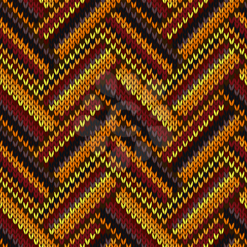 Seamless Knitted Pattern. Yellow Orange Red Brown Color Background
