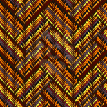 Seamless Knitted Pattern. Yellow Orange Red Brown Color Background