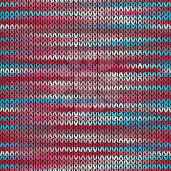 Style Seamless Knitted Melange Pattern. Blue Red Pink Color Vector Illustration