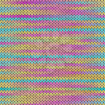 Style Seamless Knitted Melange Pattern. Blue Yellow Pink Color Vector Illustration