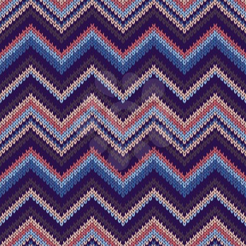 Seamless Ethnic Geometric Knitted Pattern. Style Red Pink Orange Blue Background
