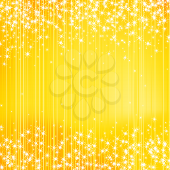 Bright yellow holiday background with stars. Festive season design. New Year, Christmas, wedding event style 
