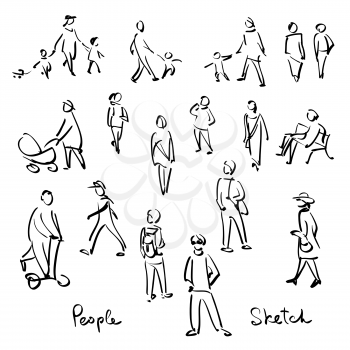 Casual People Sketch. Outline hand drawing vector Illustration