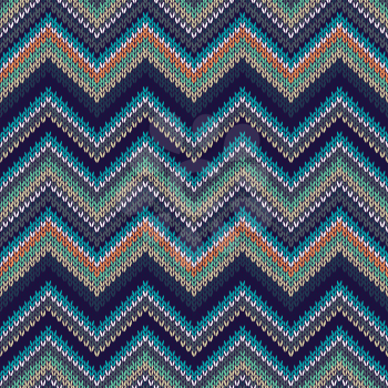 Seamless geometric ethnic spokes knitted pattern. White blue black orange green beige color knitwear sample