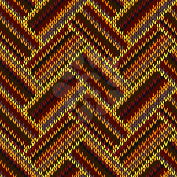 Seamless Knitted Pattern. Yellow Orange Red Brown Grey Color Swatch 