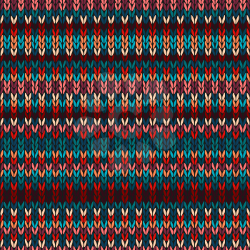 Seamless Ethnic Geometric Knitted Pattern. Style Red Blue Orange Brown Yellow Background
