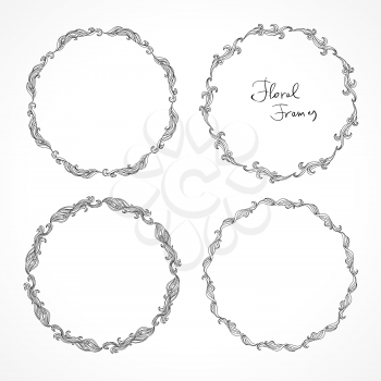 Set of round floral decorative frames. Circular patterns