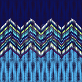 Seamless Ethnic Geometric Knitted Pattern. Style Blue White Green Violet Background