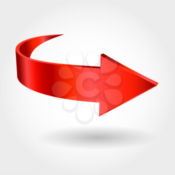Red arrow and white background. Symbol of motion