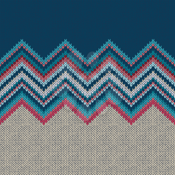 Seamless knitted pattern. Style blue yellow red white ethnic geometric background
