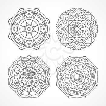 Mandala. Ethnic decorative elements Indian, Islam, arabic motifs. Round ornament with hand drawn vector pattern. Set of isolated on white amulet or charm