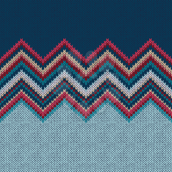 Seamless knitting Christmas pattern with wave ornament in red blue white yellow color