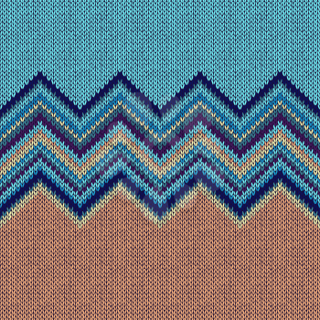 Seamless knitting Christmas pattern with wave ornament in  blue yellow beige color
