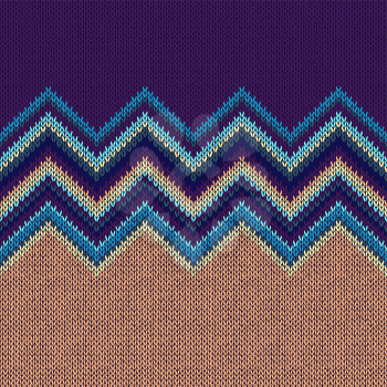 Seamless Ethnic Geometric Knitted Pattern. Style Blue Yellow Orange Green Violet Vector Background