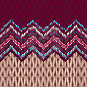 Seamless knitted pattern. Style blue beige red vinous ethnic geometric background