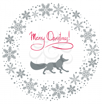 Christmas snow garland background with fox silhouette