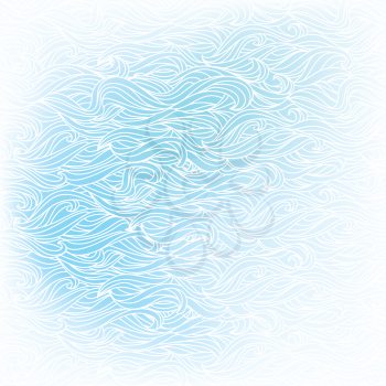 Seamless abstract vector wavy hand-drawn white pattern on blue background. Frosted Window. Stylized Animal Fur